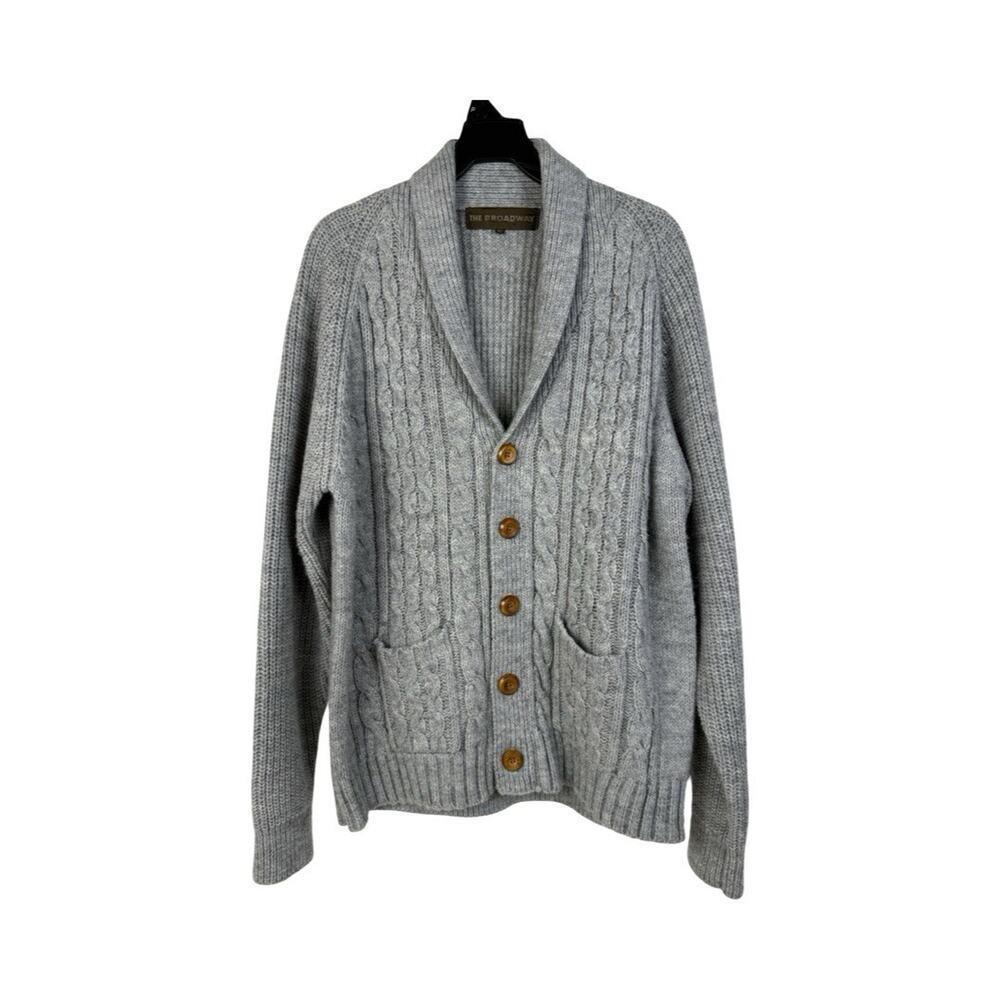 The Broadway Grandpa Cardigan Sweater Mens XL Cable Knit Shawl Collard Fisherman